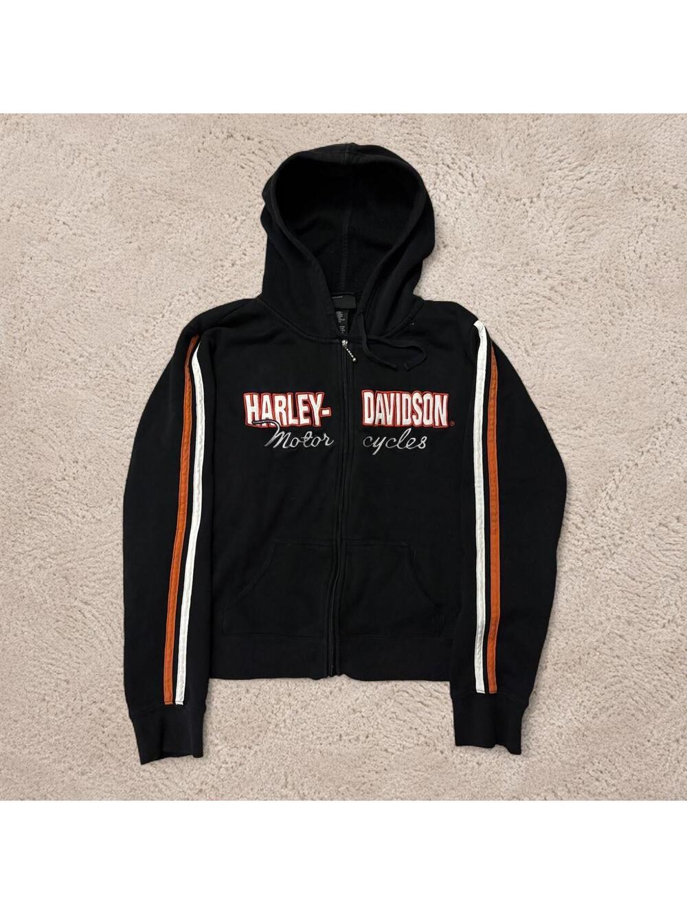Beautiful vintage Harley Davidson cropped cotton boxy fit women’s zip up hoodie